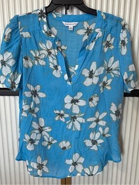 Counterparts Turquoise Floral Split-Neck Blouse